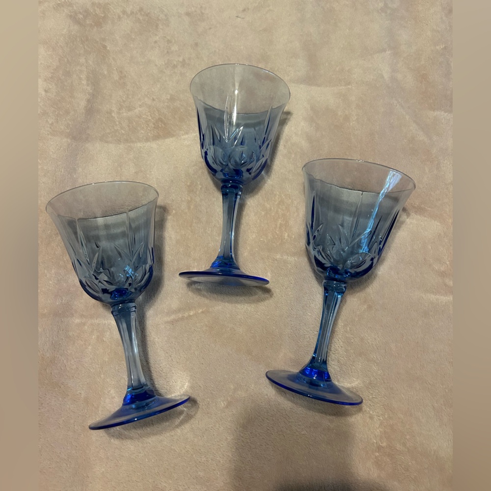 Vintage Avon Fostoria American Blue Water Goblets
